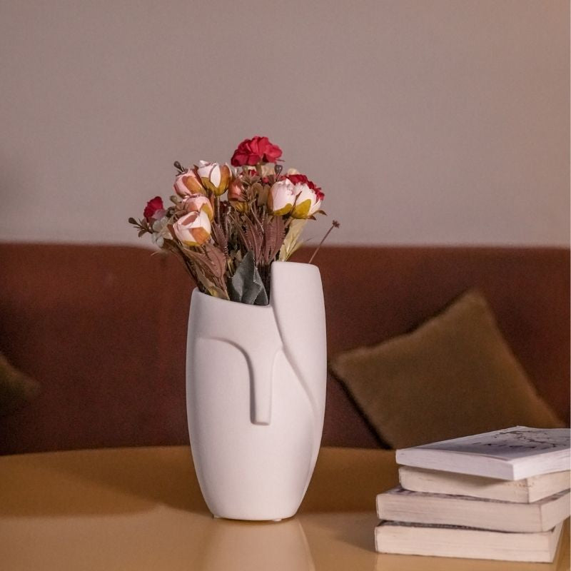 uniHOOF Face iconic Pot | Face Shaped Ceramic Vase - White Color Home Decor Centre piece, Flower Vase Showpiece for Office Desk Tabletop -Pack of 1