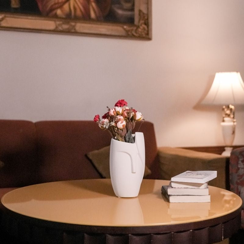 uniHOOF Face iconic Pot | Face Shaped Ceramic Vase - White Color Home Decor Centre piece, Flower Vase Showpiece for Office Desk Tabletop -Pack of 1