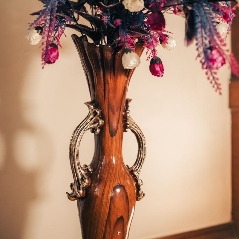 Our Urban Golden Hand Leafy Vase | Vase Golden | Wooden Brown Vase | Brown And Gold Vase For Home | Brown And Gold Vase For Office