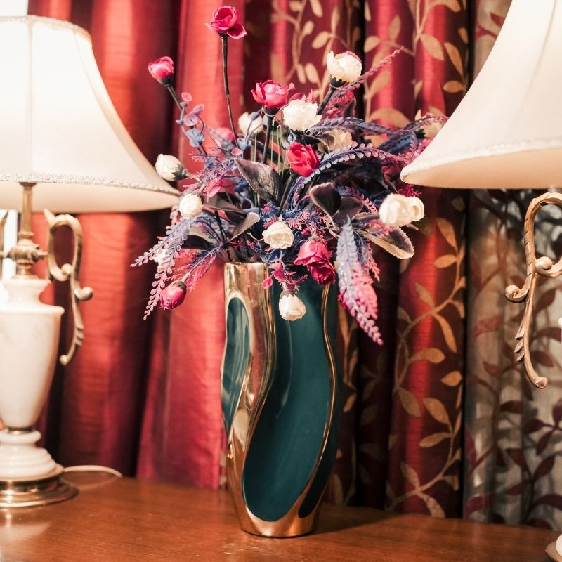 Twisted Green And Gold Vase | Green Vase For Office | Vase For Home | Aesthetic Vase For Home | Vase for Office