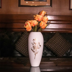 uniHOOF ICONIC GOLDEN FLOWER PRINT VASE | White Tall Vase | White Flower Pot | White Vase For Office | White Vase for Home