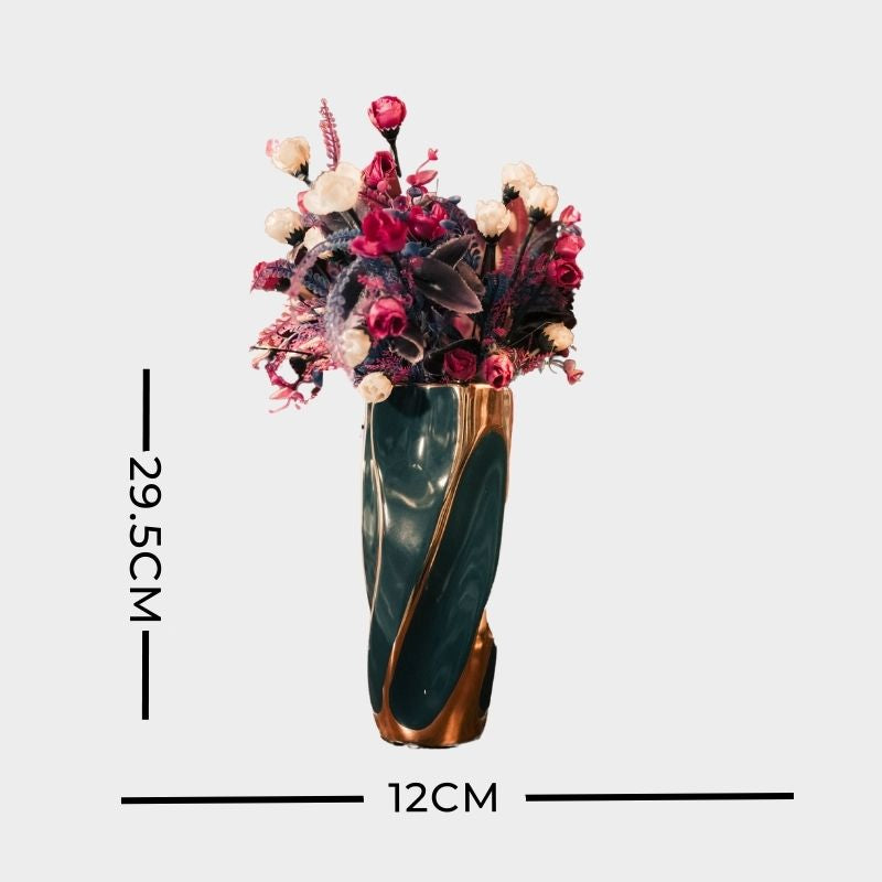 Twisted Green And Gold Vase | Green Vase For Office | Vase For Home | Aesthetic Vase For Home | Vase for Office